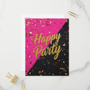 Vette roze/zwarte achtergrond, gouden confetti, le uitnodiging briefkaart