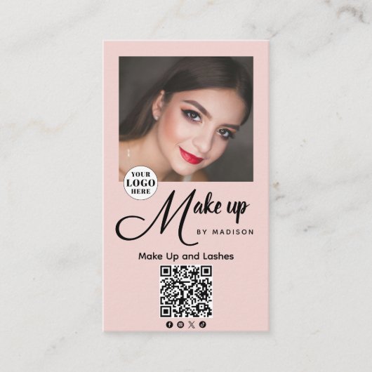 Vette Script Blush Roze Foto Make-up Visitekaartje (Voorkant)