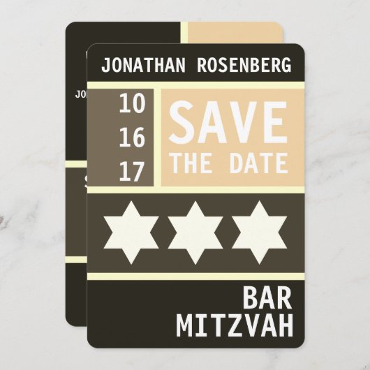 Vette ster van David Bar Mitswa Save the Date (Voorkant / Achterkant)