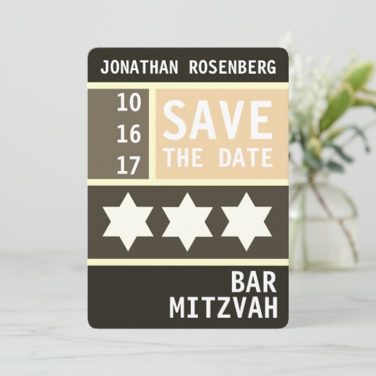 Vette ster van David Bar Mitswa Save the Date (Staand voorkant)