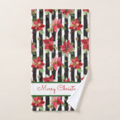 Vette strepen met Poinsettias Merry Kerstmis Bad Handdoek (Handdoek)
