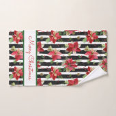 Vette strepen met Poinsettias Merry Kerstmis Bad Handdoek (Handdoek)