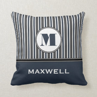 Vette stripes Blue Grey Monogram op maat Kussen