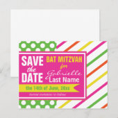 Vette strips en Polka Dots Bat Mitzvah Aankondigingskaart (Voorkant / Achterkant)