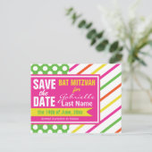 Vette strips en Polka Dots Bat Mitzvah Aankondigingskaart (Staand voorkant)