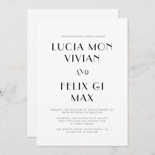 Vette tekst Zwart-wit Chique moderne bruiloft Kaart (Voorkant / Achterkant)