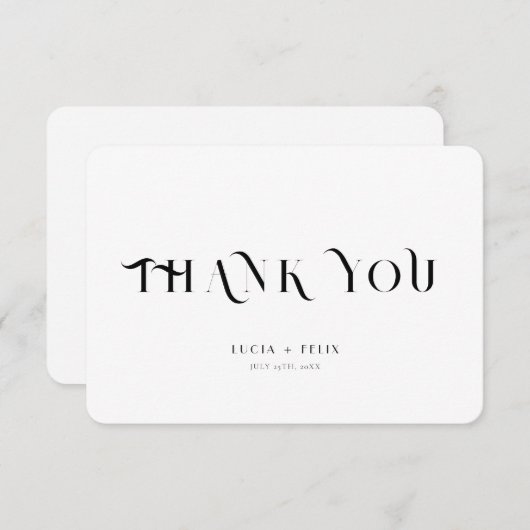 Vette tekst Zwart-wit Modern Dank u Kaart (Voorkant / Achterkant)