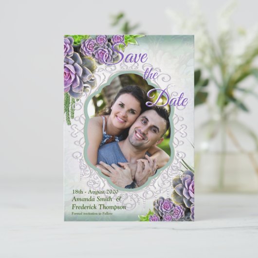 Vette tinten van Zeegroen, Paars  Save the Date (Staand voorkant)