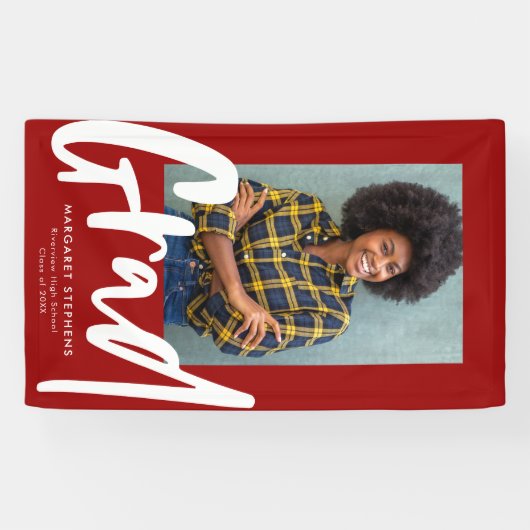 Vette trendy afstudeerder rode afstuderen fotobann spandoek (Horizontaal)