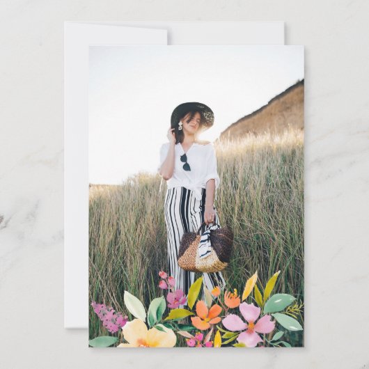 Vette tuin waterverf bloemen afstuderen kaart (Achterkant)