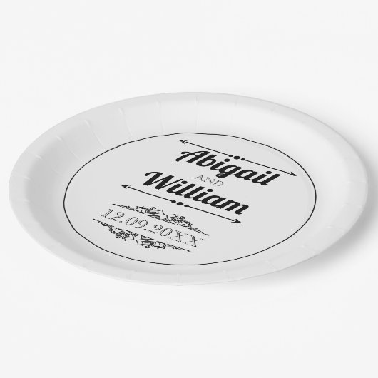 Vette typografie en  elementen bruiloft papieren bordje (Gekanteld)