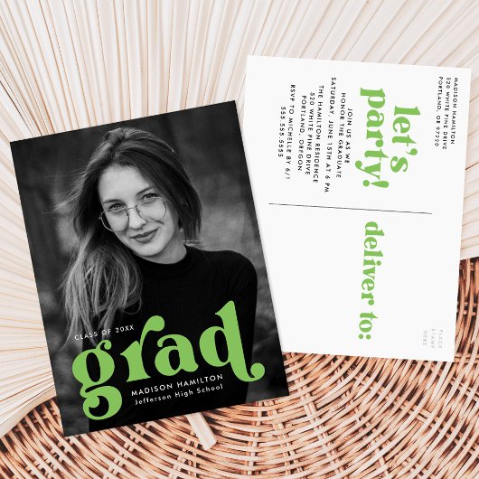 Vette Typografie Lime Green Photo Graduparty Uitnodiging Briefkaart