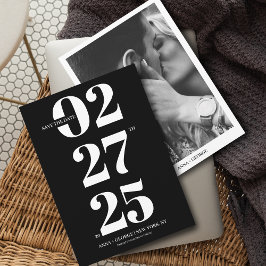Vette typografie Modern zwart-wit foto-huwelijk Save The Date