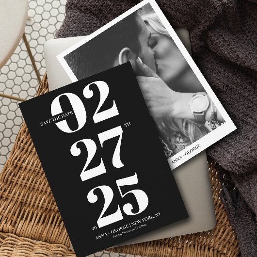 Vette typografie Moderne zwart-wit foto bruiloft Save The Date