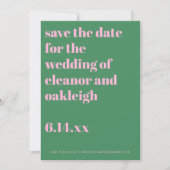 Vette typografie roze groene moderne trouw save the date (Voorkant)