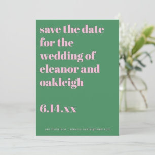 Vette typografie roze groene moderne trouw save the date