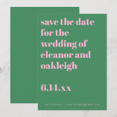 Vette typografie roze groene moderne trouw save the date (Voorkant / Achterkant)