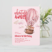 Vette typografie Roze Rode 1e verjaardag Kaart (Staand voorkant)