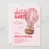Vette typografie Roze Rode 1e verjaardag Kaart (Voorkant)