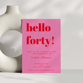 Vette Typografie Roze Rode Maan 40th Birthday Kaart