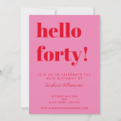 Vette Typografie Roze Rode Maan 40th Birthday Kaart (Voorkant)