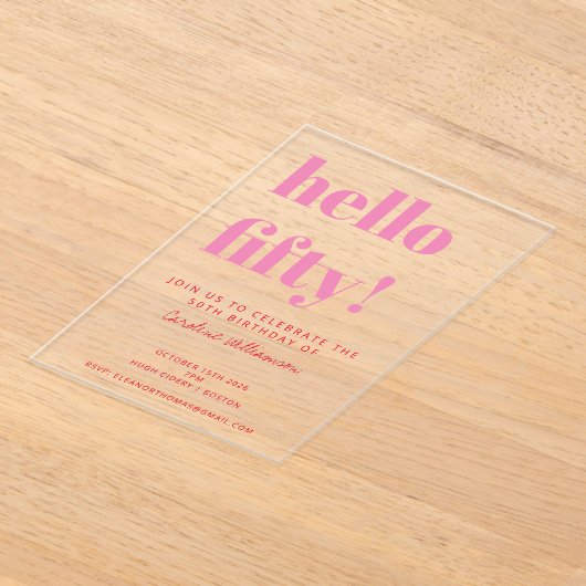 Vette Typografie Roze Rode Maan 50ste verjaardag Acryl Uitnodigingen (Laagn)