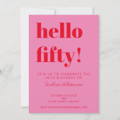 Vette Typografie Roze Rode Maan 50ste verjaardag Kaart (Voorkant)