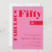 Vette Typografie Roze Rode Maan 50ste verjaardag Kaart (Voorkant)