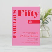 Vette Typografie Roze Rode Maan 50ste verjaardag Kaart (Staand voorkant)