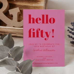 Vette Typografie Roze Rode Maan 50ste verjaardag Kaart