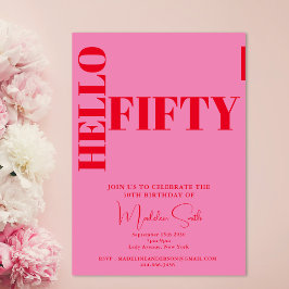 Vette Typografie Roze Rode Maan 50ste verjaardag Kaart