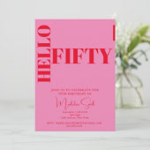 Vette Typografie Roze Rode Maan 50ste verjaardag Kaart (Staand voorkant)