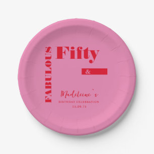 Vette Typografie Roze Rode Maan 50ste verjaardag Papieren Bordje