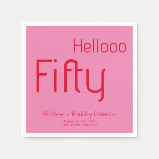 Vette Typografie Roze Rode Maan 50ste verjaardag Servet (Voorkant)