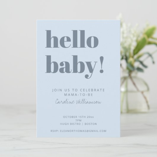 Vette typografie Zachte blauwe moderne babyshower Kaart (Staand voorkant)