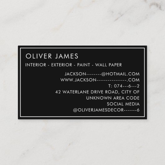 Vette verf splash schilder decorator kunstenaar visitekaartje (Achterkant)