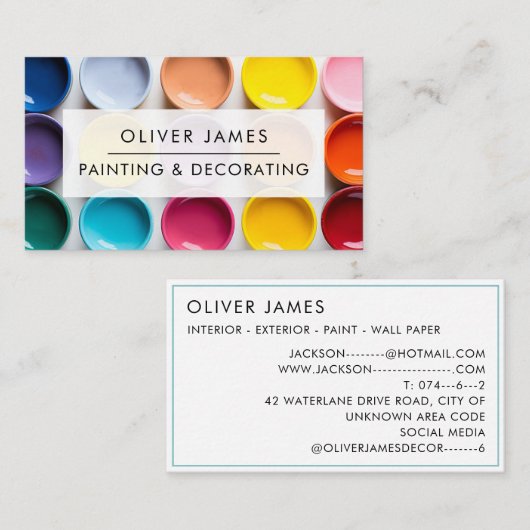 Vette verfpotten Kunstenaar Schilder of Decorator Visitekaartje (Voorkant / Achterkant)