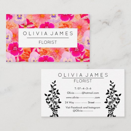 Vette, vette, roze, collage feminine  visitekaartje (Voorkant / Achterkant)