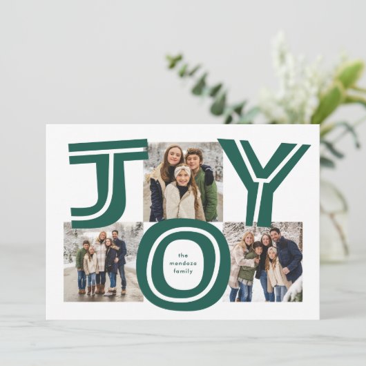 Vette vreugde drie foto moderne rode kerst feestdagenkaart (Staand voorkant)