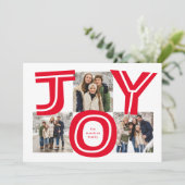 Vette vreugde drie foto moderne rode kerst feestdagenkaart (Staand voorkant)