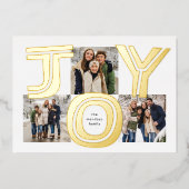 Vette vreugde drie foto moderne rode kerst folie feestdagenkaart (Voorkant)