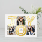 Vette vreugde drie foto moderne rode kerst folie feestdagenkaart (Staand Voorkant)