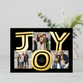 Vette vreugde drie foto moderne zwarte kerst folie feestdagenkaart (Staand Voorkant)