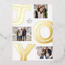 Vette vreugde eenvoudige moderne drie foto gouden folie feestdagenkaart