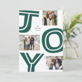 Vette vreugde eenvoudige moderne groene drie foto  feestdagenkaart (Staand voorkant)