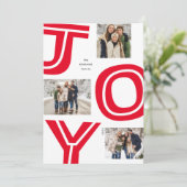 Vette vreugde eenvoudige moderne rode drie foto Ke Feestdagenkaart (Staand voorkant)