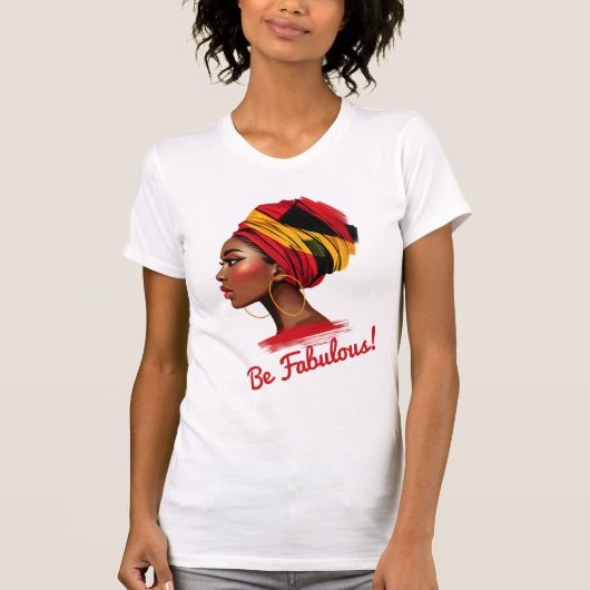 Vette vrouw in levendige headwrap t-shirt (Voorkant)