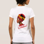 Vette vrouw in levendige headwrap t-shirt (Achterkant)