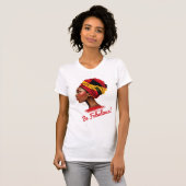 Vette vrouw in levendige headwrap t-shirt (Voorkant volledig)