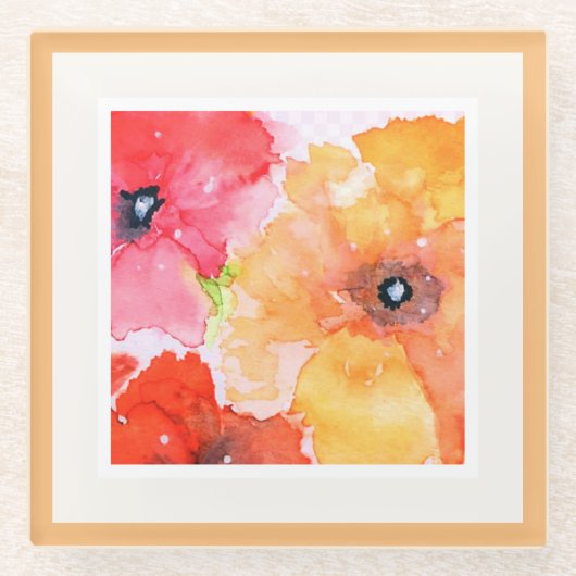 Vette Waterverf Blooms Party Servetten Luncheon Ma Glazen Onderzetter (Voorkant)